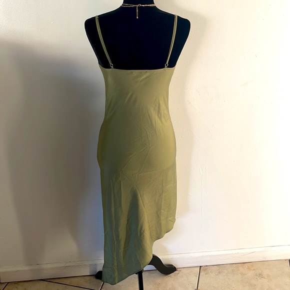 FOREVER21 | Women’s Sage Satin Asymmetrical Midi Slip Dress with Side Slit Small - Picture 3 of 9